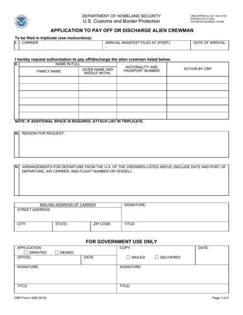 CBP Form I-408  Printable Pdf