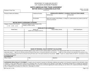 CBP Form 447 North American Free Trade Agreement Motor Vehicle Averaging Election