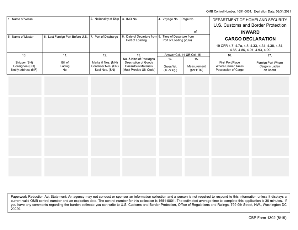 CBP Form 1302 - Fill Out, Sign Online and Download Fillable PDF ...