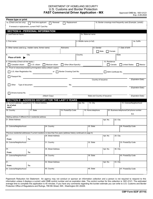 CBP Form 823F  Printable Pdf