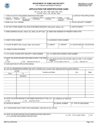 Document preview: CBP Form 3078 Application for Identification Card
