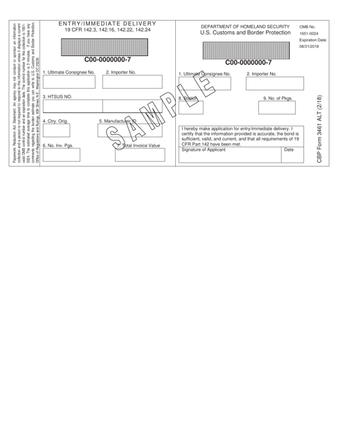 CBP Form 3461ALT  Printable Pdf