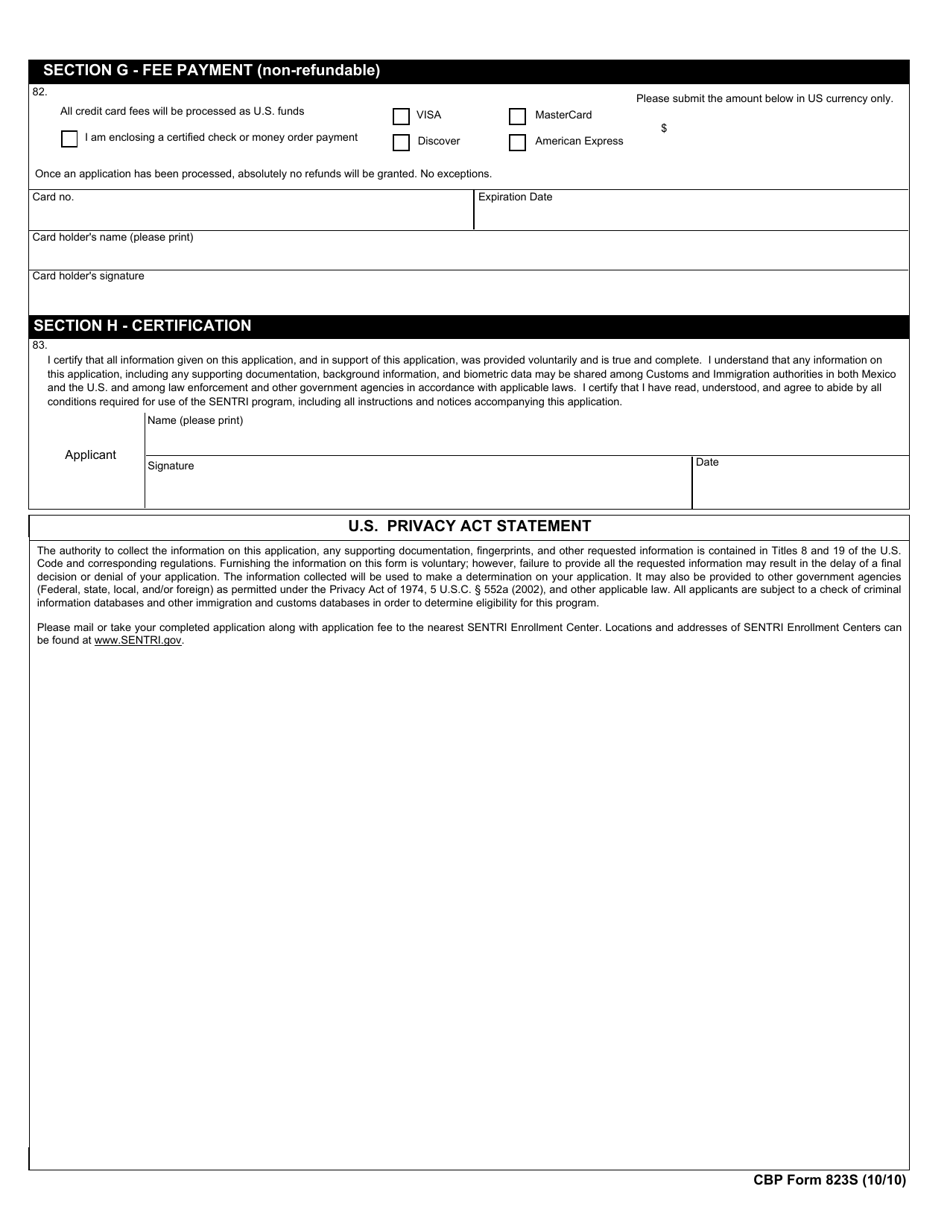 CBP Form 823S Sentri Application, Page 3