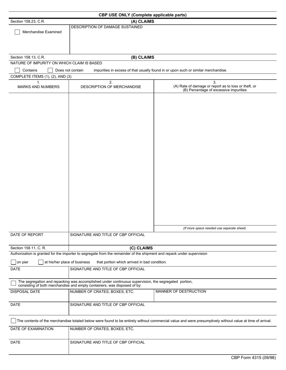 CBP Form 4315 Application for Allowance in Duties, Page 2