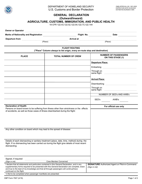 CBP Form 7507  Printable Pdf