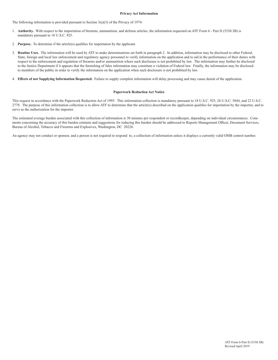 ATF Form 6 (5330.3B) Part II Application and Permit for Importation of Firearms, Ammunition and Defense Articles, Page 3