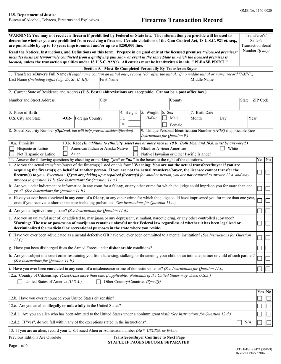 ATF Form 5300.9 Firearms Transaction Record, Page 1