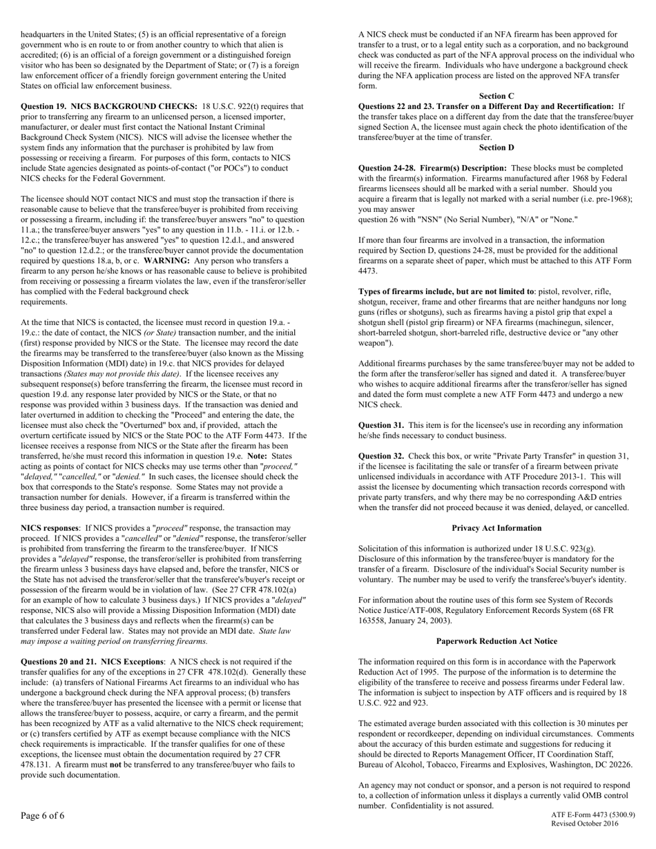 ATF Form 5300.9 Firearms Transaction Record, Page 6