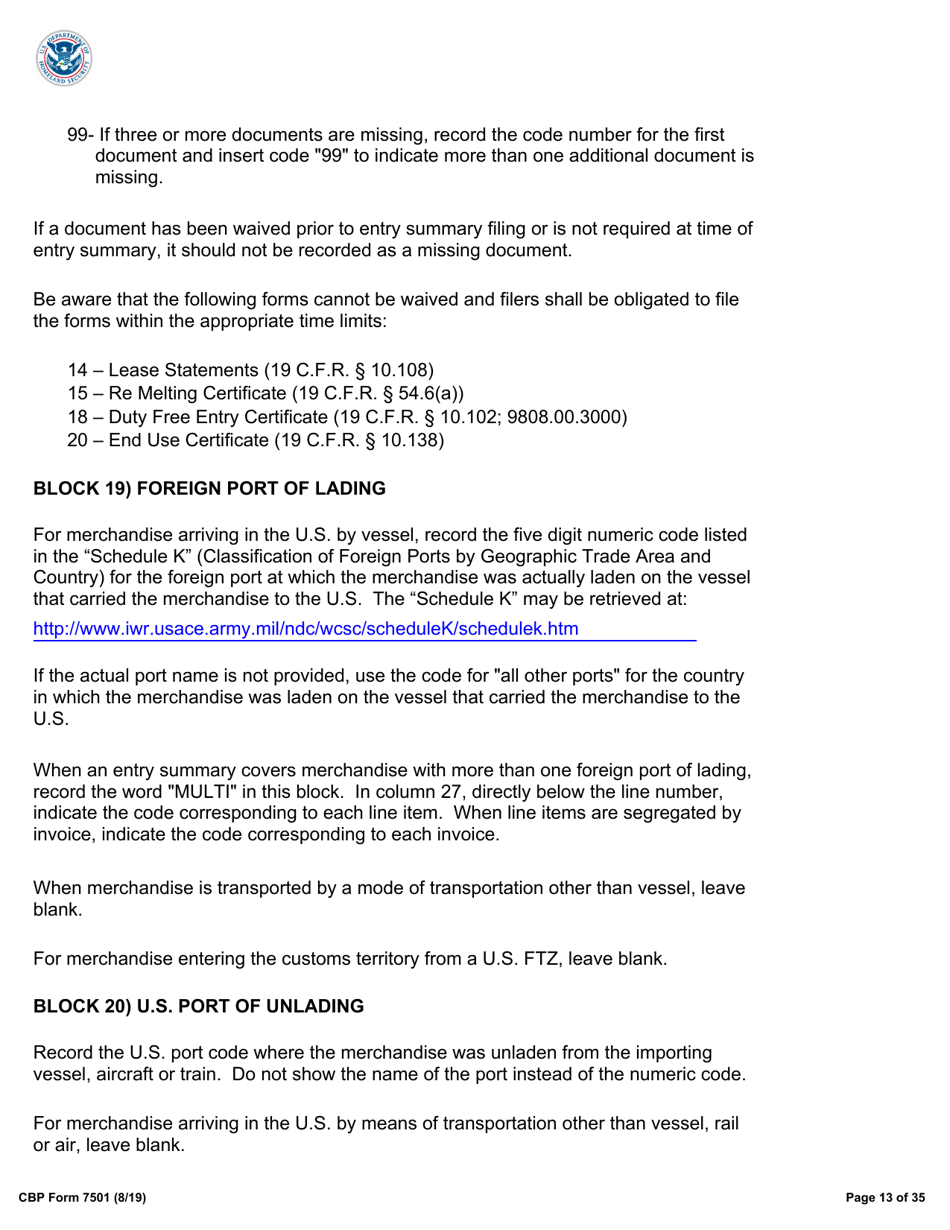 CBP Form 7501 Entry Summary, Page 13