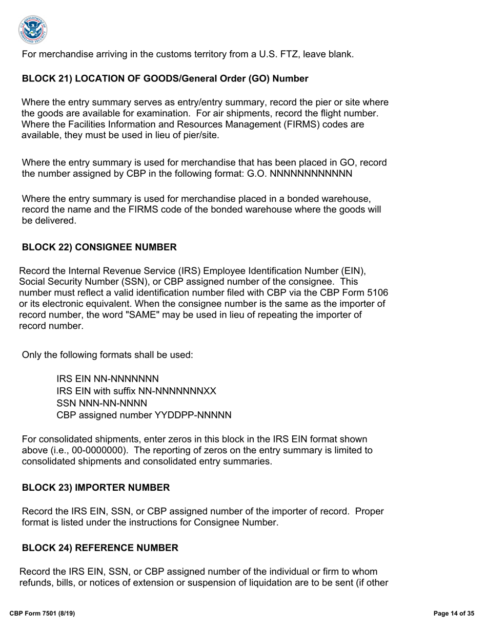 CBP Form 7501 Entry Summary, Page 14