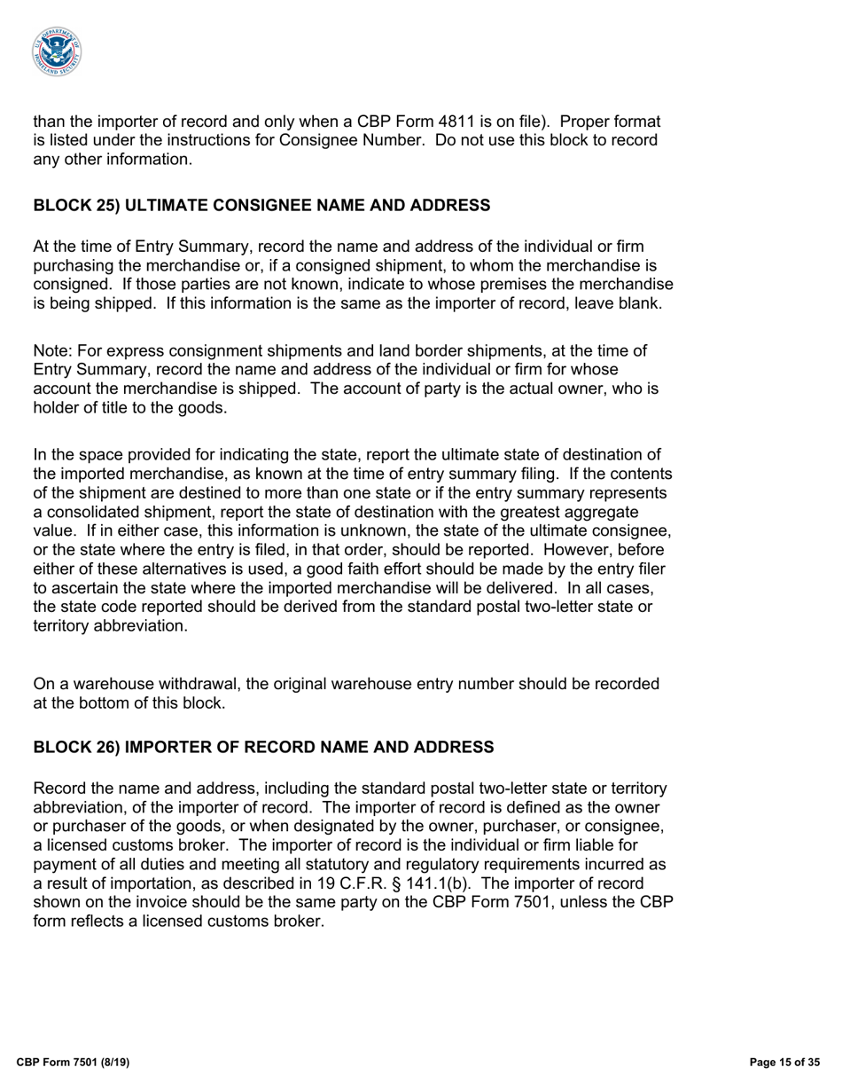 CBP Form 7501 Entry Summary, Page 15