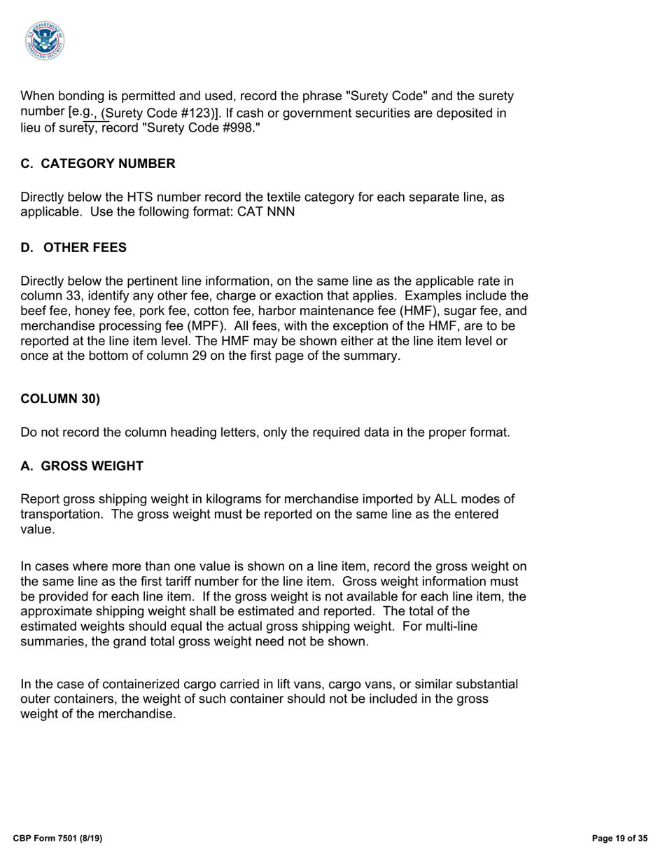 CBP Form 7501 Entry Summary, Page 19