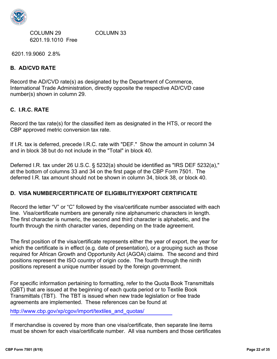 CBP Form 7501 Entry Summary, Page 22
