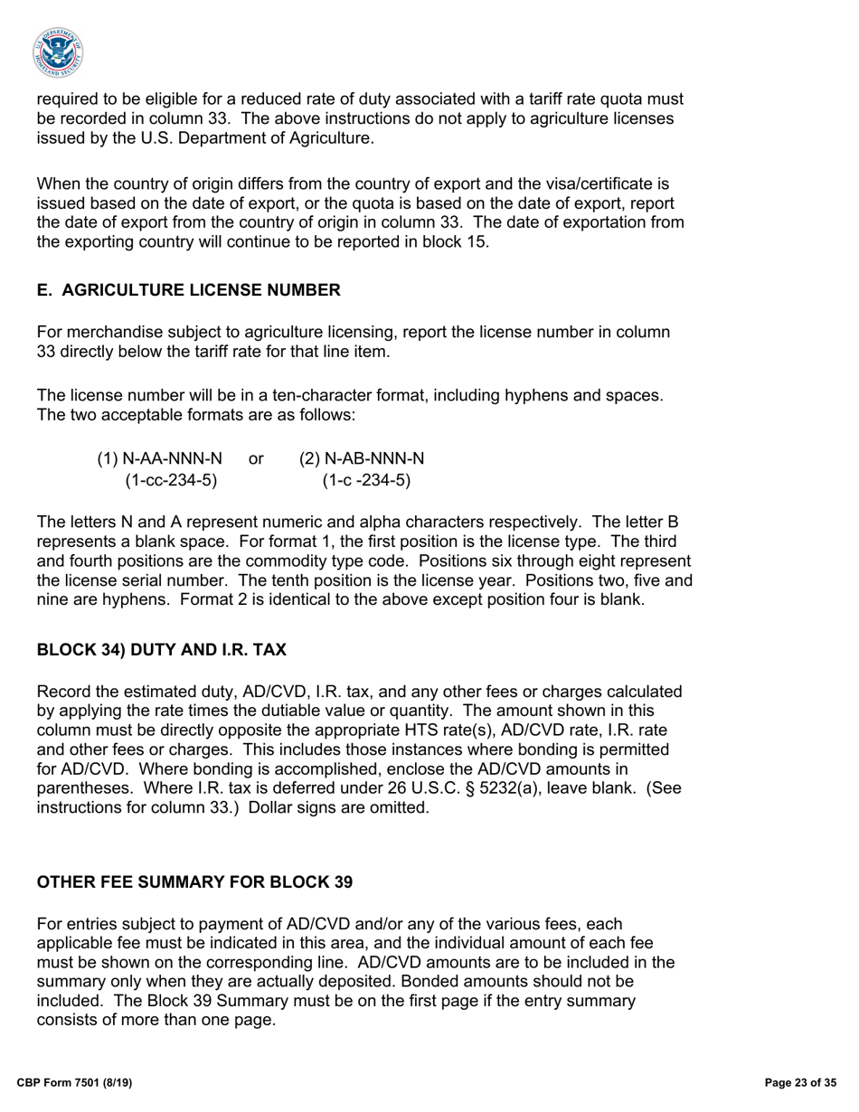 CBP Form 7501 Entry Summary, Page 23