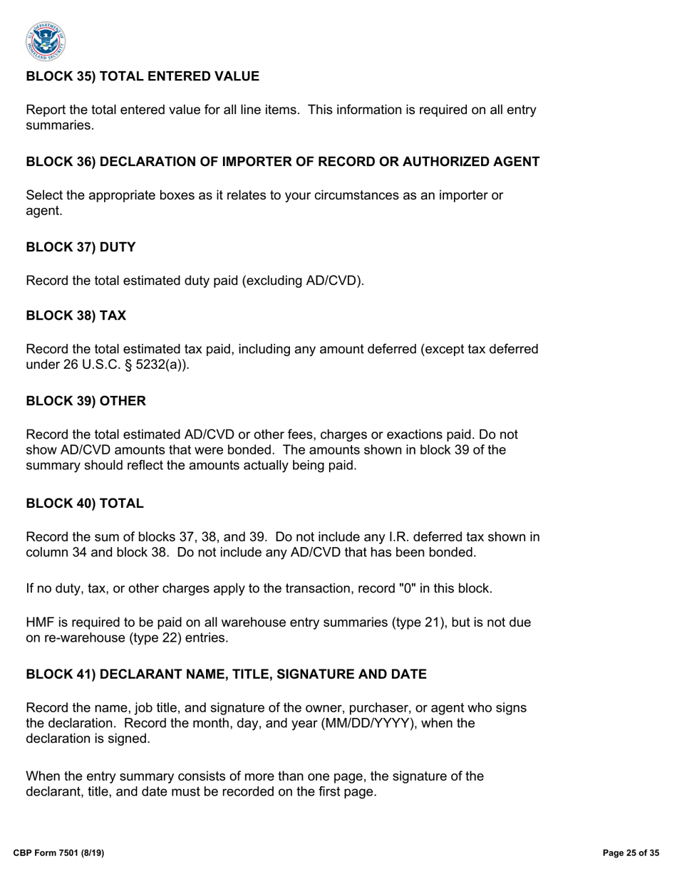 CBP Form 7501 Entry Summary, Page 25
