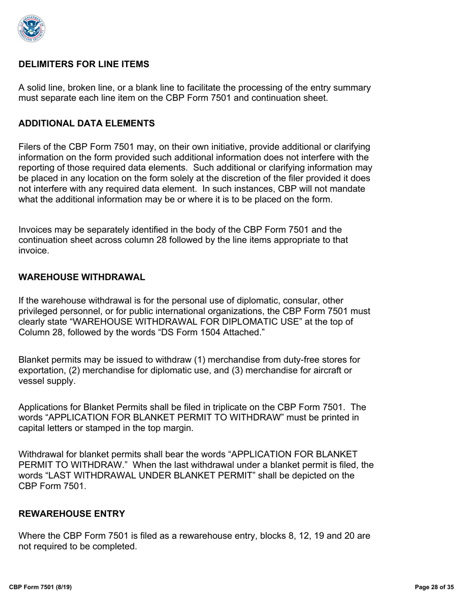 CBP Form 7501 Entry Summary, Page 28