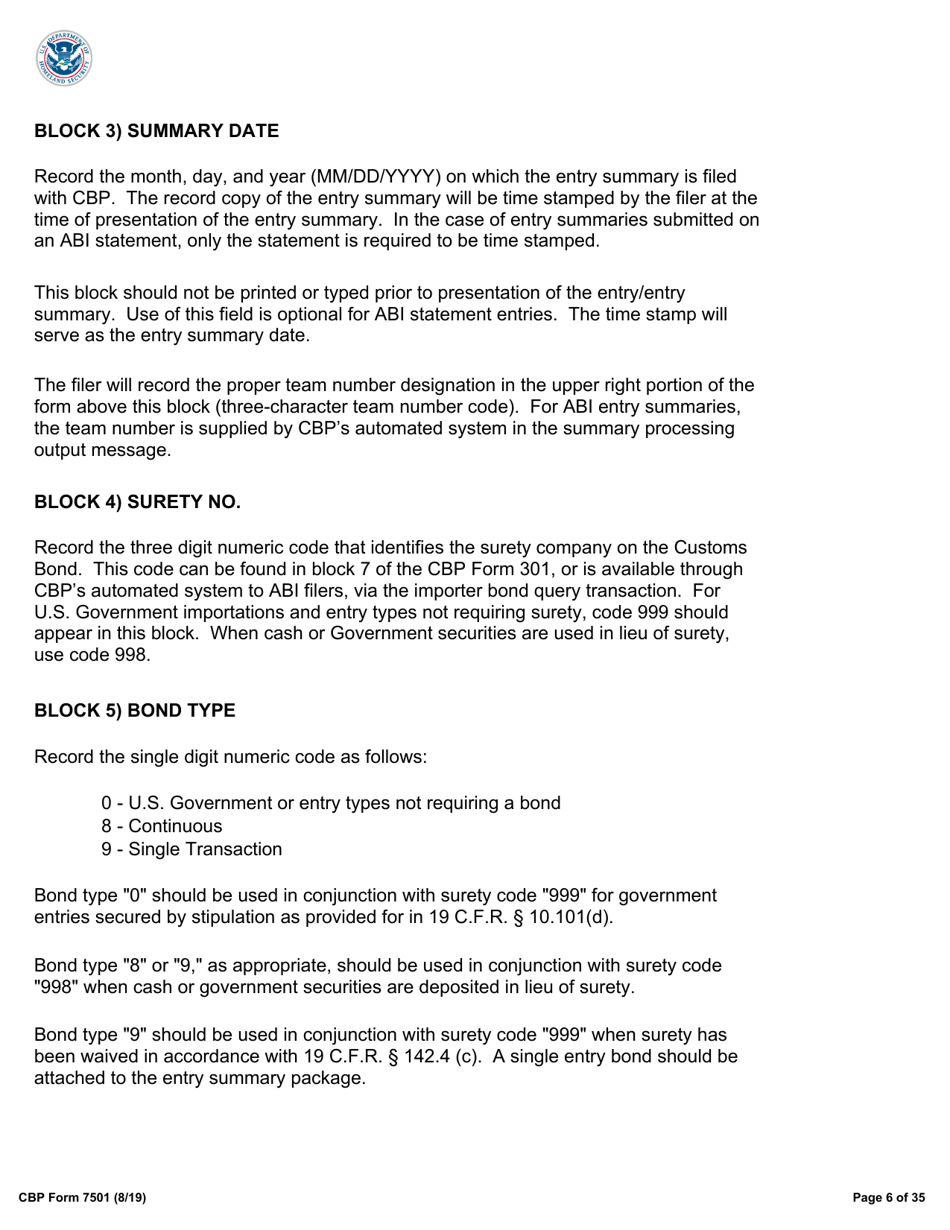 CBP Form 7501 Entry Summary, Page 6