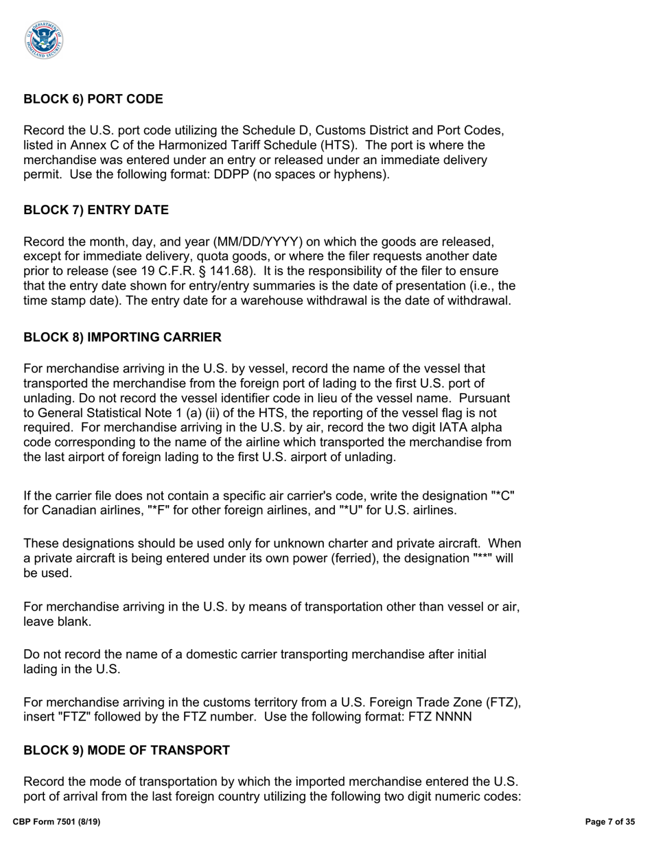 CBP Form 7501 Entry Summary, Page 7