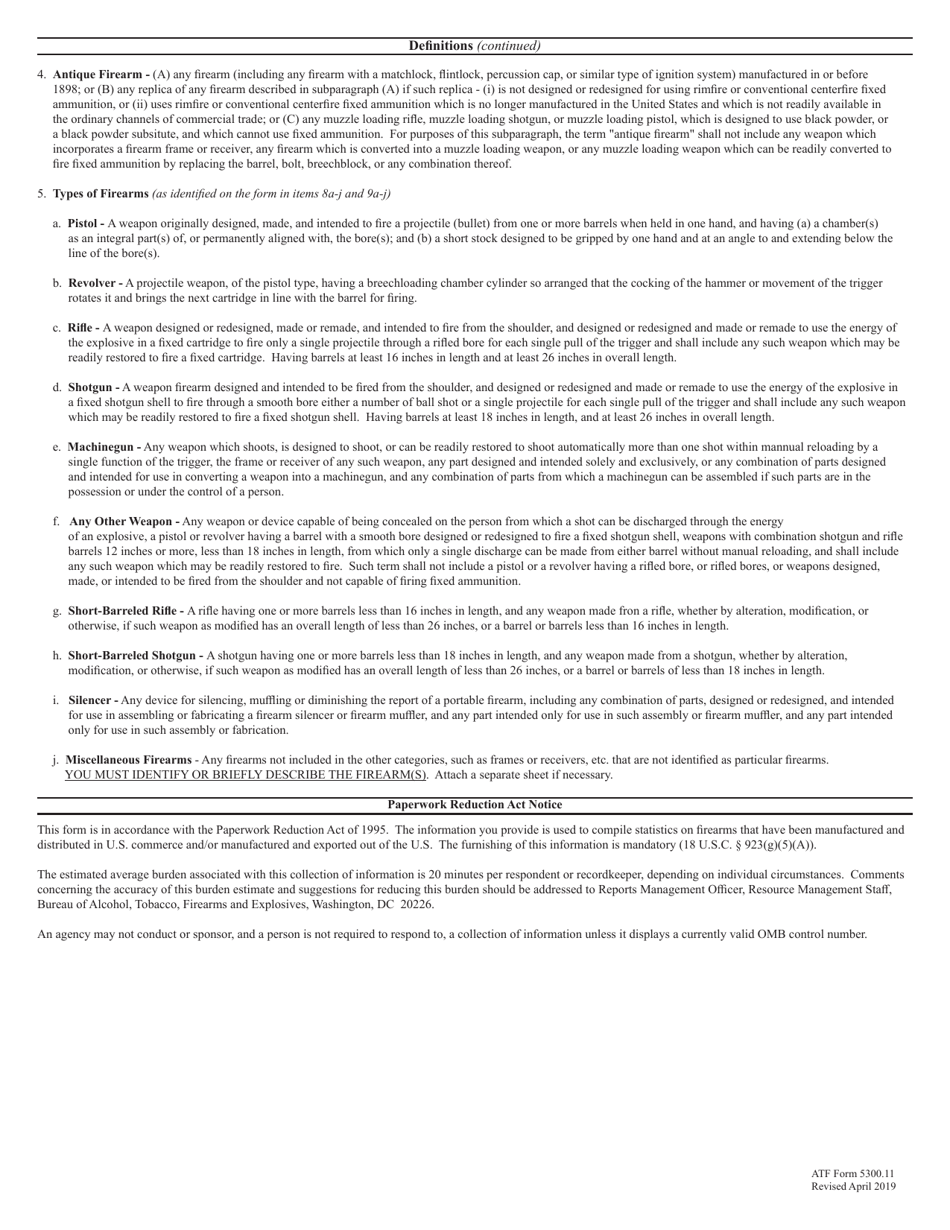 ATF Form 5300.11 Annual Firearms Manufacturing and Exportation Report (Afmer) Under 18 U.s.c. Chapter 44, Firearms, Page 3