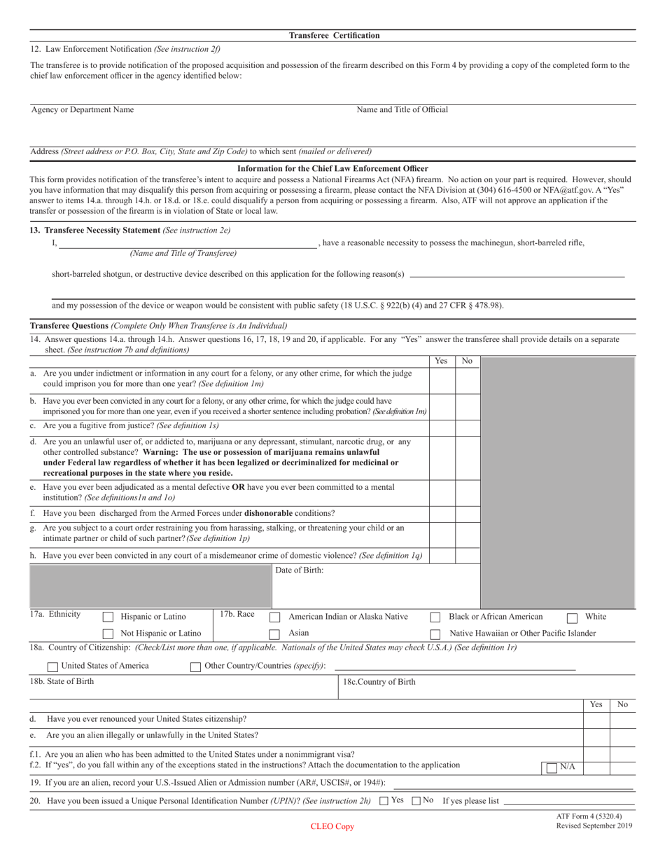ATF Form 4 (5320.4) Application for Tax Paid Transfer and Registration of Firearm, Page 12