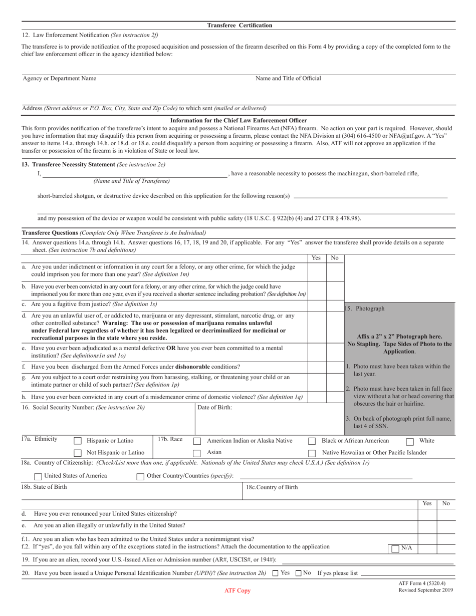 Atf Form 4 (5320.4) Download Fillable Pdf Or Fill Online Application 