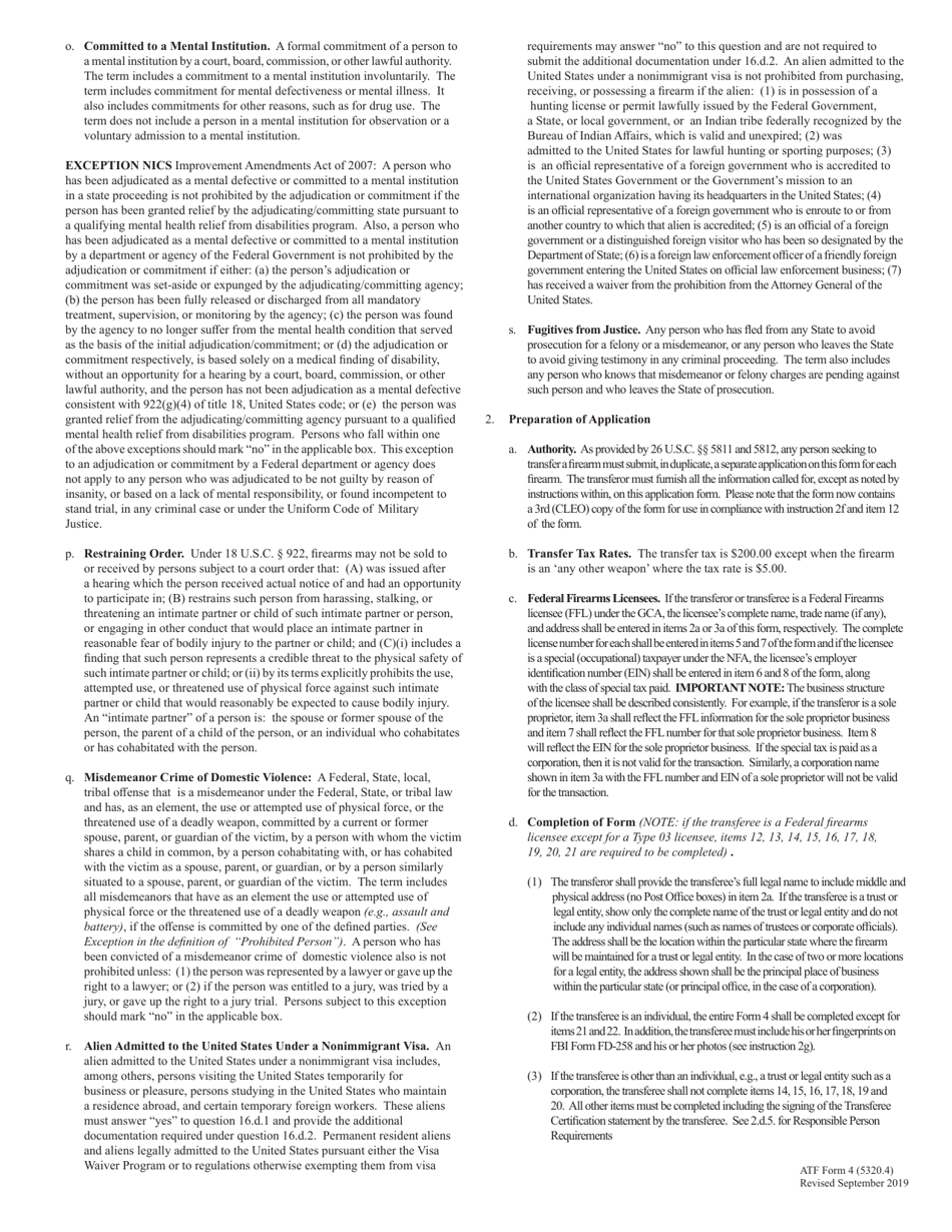 ATF Form 4 (5320.4) Application for Tax Paid Transfer and Registration of Firearm, Page 5