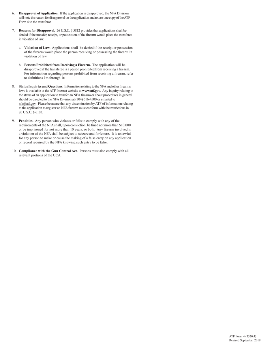 ATF Form 4 (5320.4) Application for Tax Paid Transfer and Registration of Firearm, Page 7