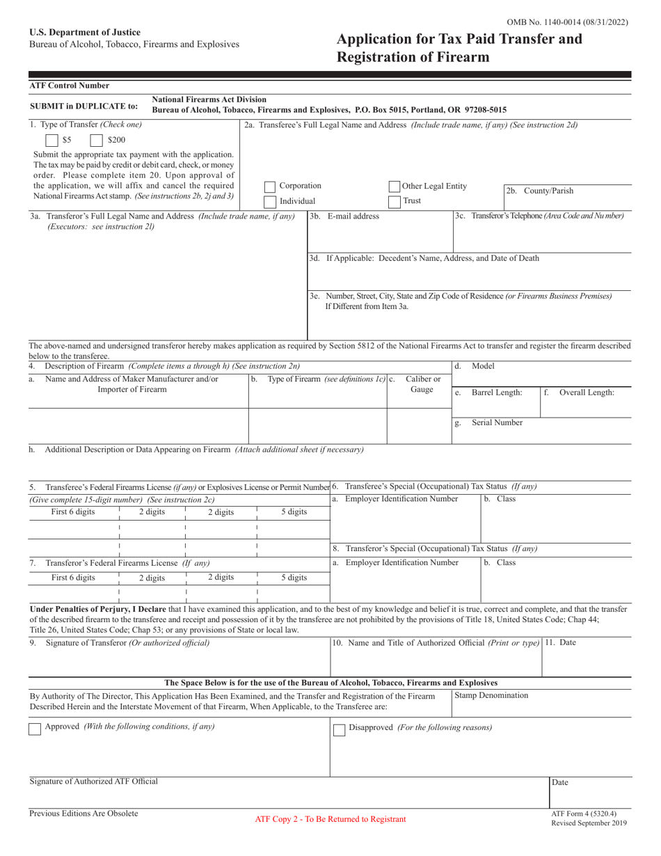 ATF Form 4 (5320.4) Download Fillable PDF or Fill Online Application ...