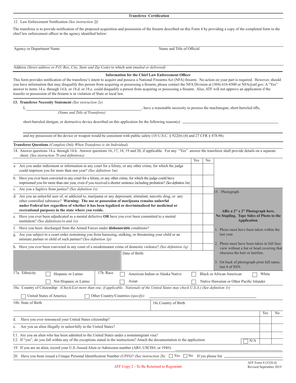 ATF Form 4 (5320.4) Download Fillable PDF or Fill Online Application ...