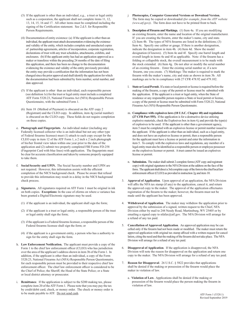 ATF Form 1 (5320.1) Application to Make and Register a Firearm, Page 6