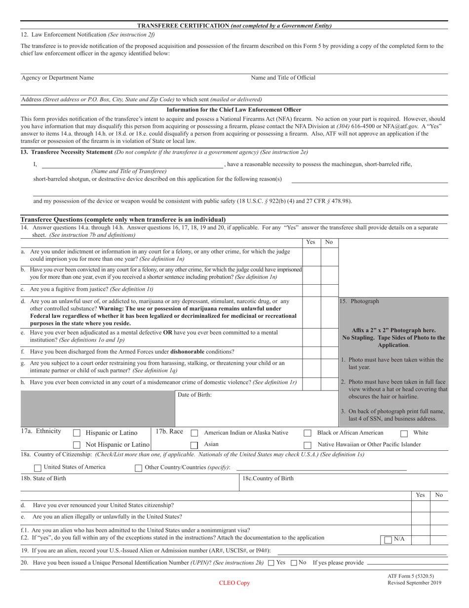 ATF Form 5 (5320.5) Download Fillable PDF or Fill Online Application ...