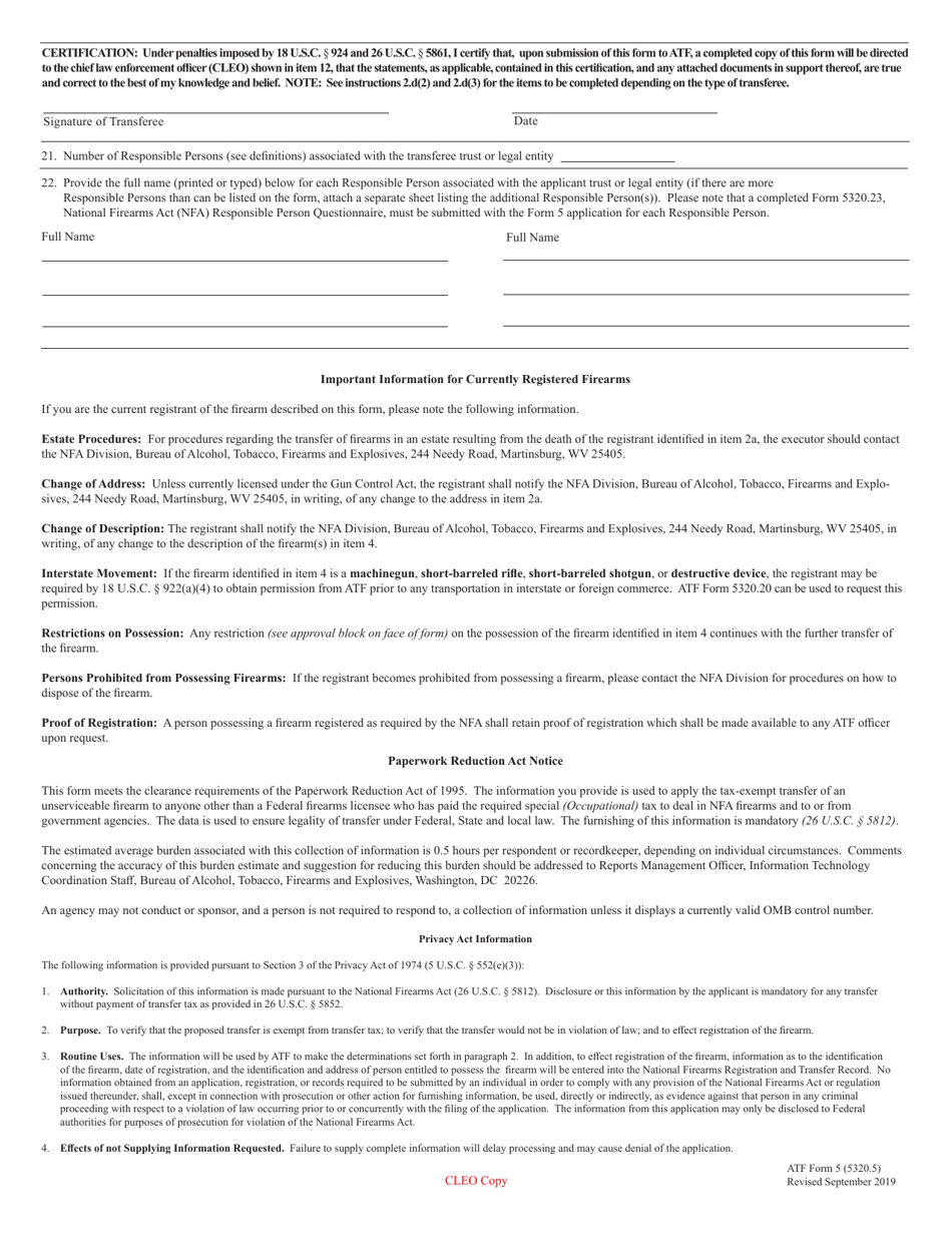 ATF Form 5 (5320.5) Application for Tax Exempt Transfer and Registration of Firearm, Page 12