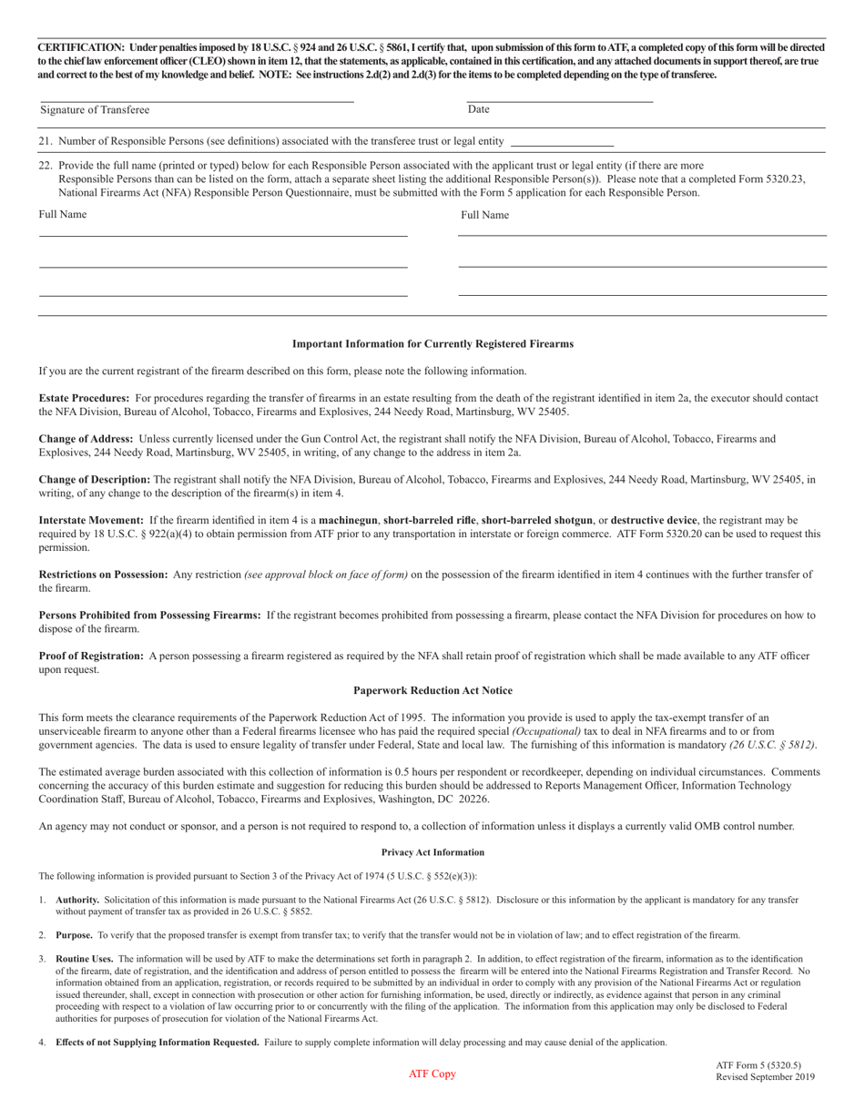 ATF Form 5 (5320.5) Application for Tax Exempt Transfer and Registration of Firearm, Page 3