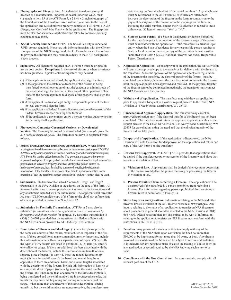 ATF Form 5 (5320.5) Application for Tax Exempt Transfer and Registration of Firearm, Page 6