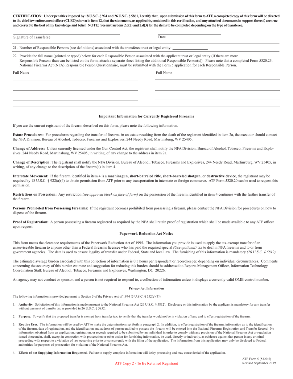 ATF Form 5 (5320.5) Application for Tax Exempt Transfer and Registration of Firearm, Page 9