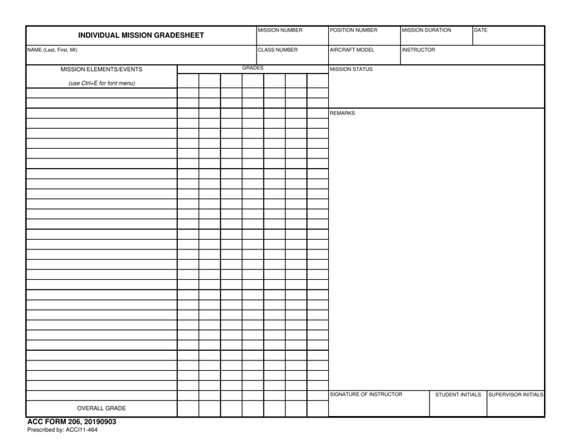 ACC Form 206 Individual Mission Gradesheet