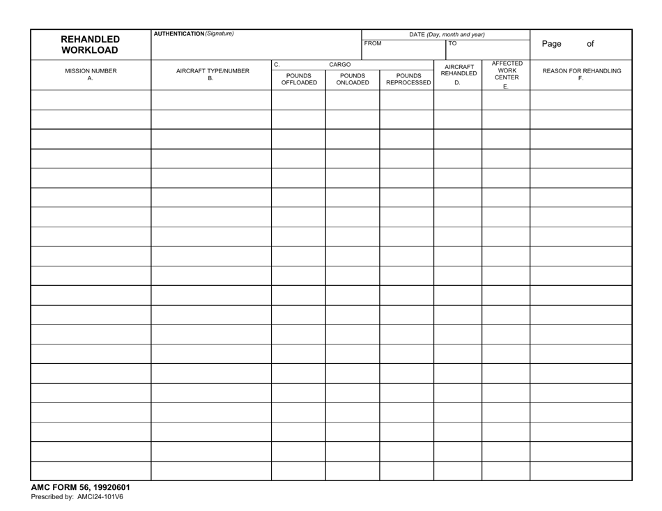 AMC Form 56 Rehandled Workload, Page 1