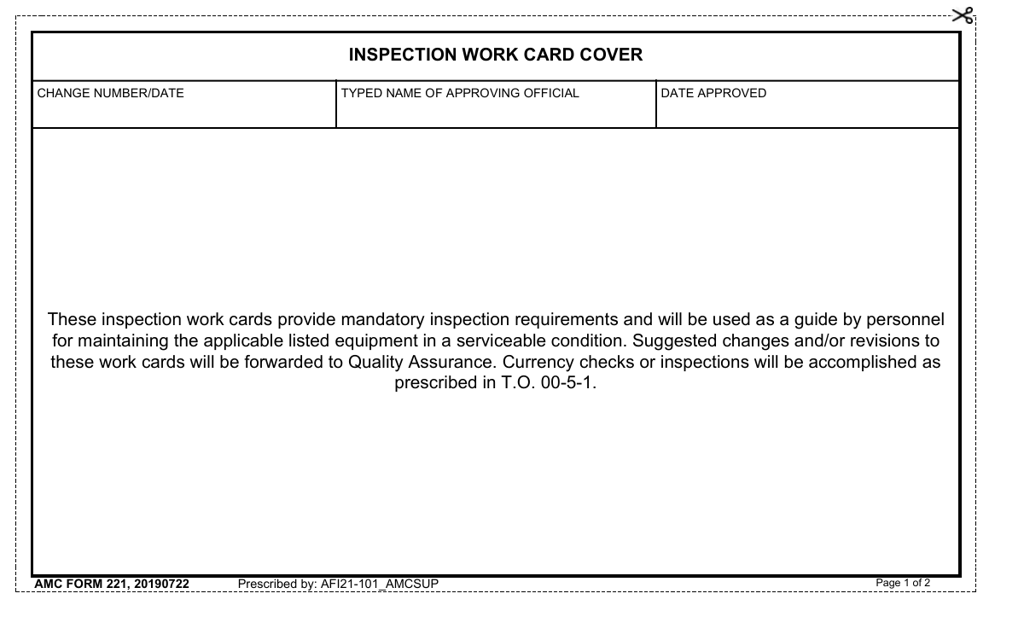 AMC Form 221 Local Inspection Work Card