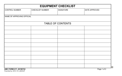 Document preview: AMC Form 217 Equipment Checklist