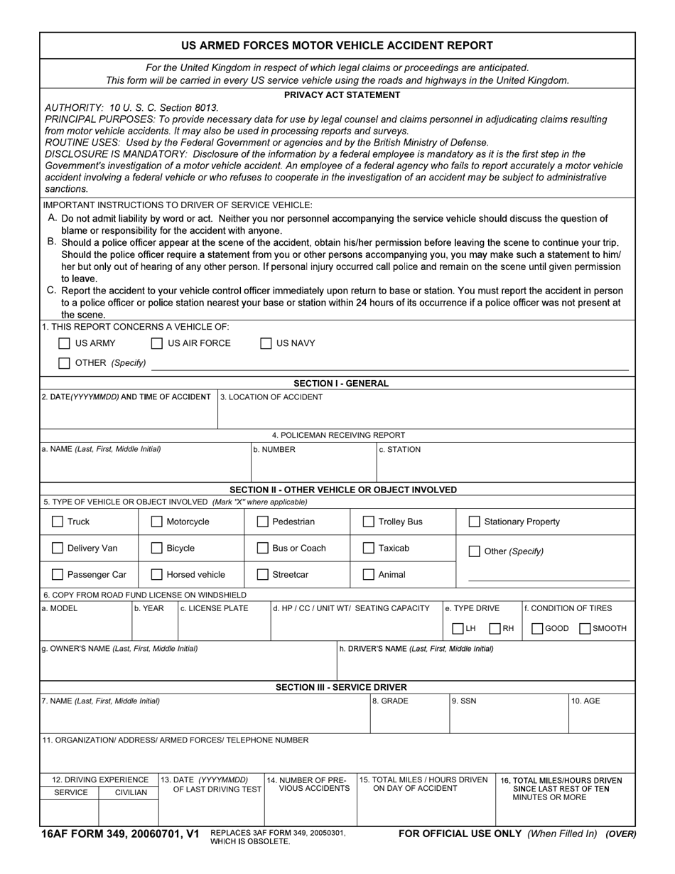 16 AF Form 349 - Fill Out, Sign Online and Download Fillable PDF ...