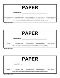 Document preview: 25 AF Form 107 Burn Bag Label-Paper