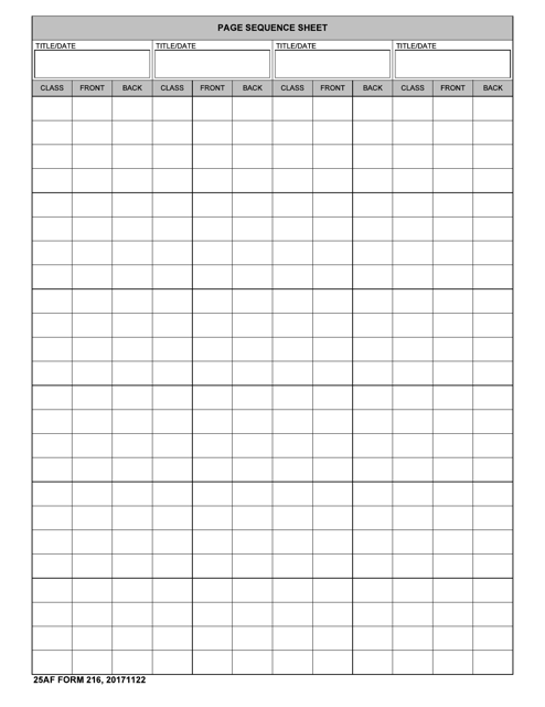 25 AF Form 216 Page Sesquence Sheet