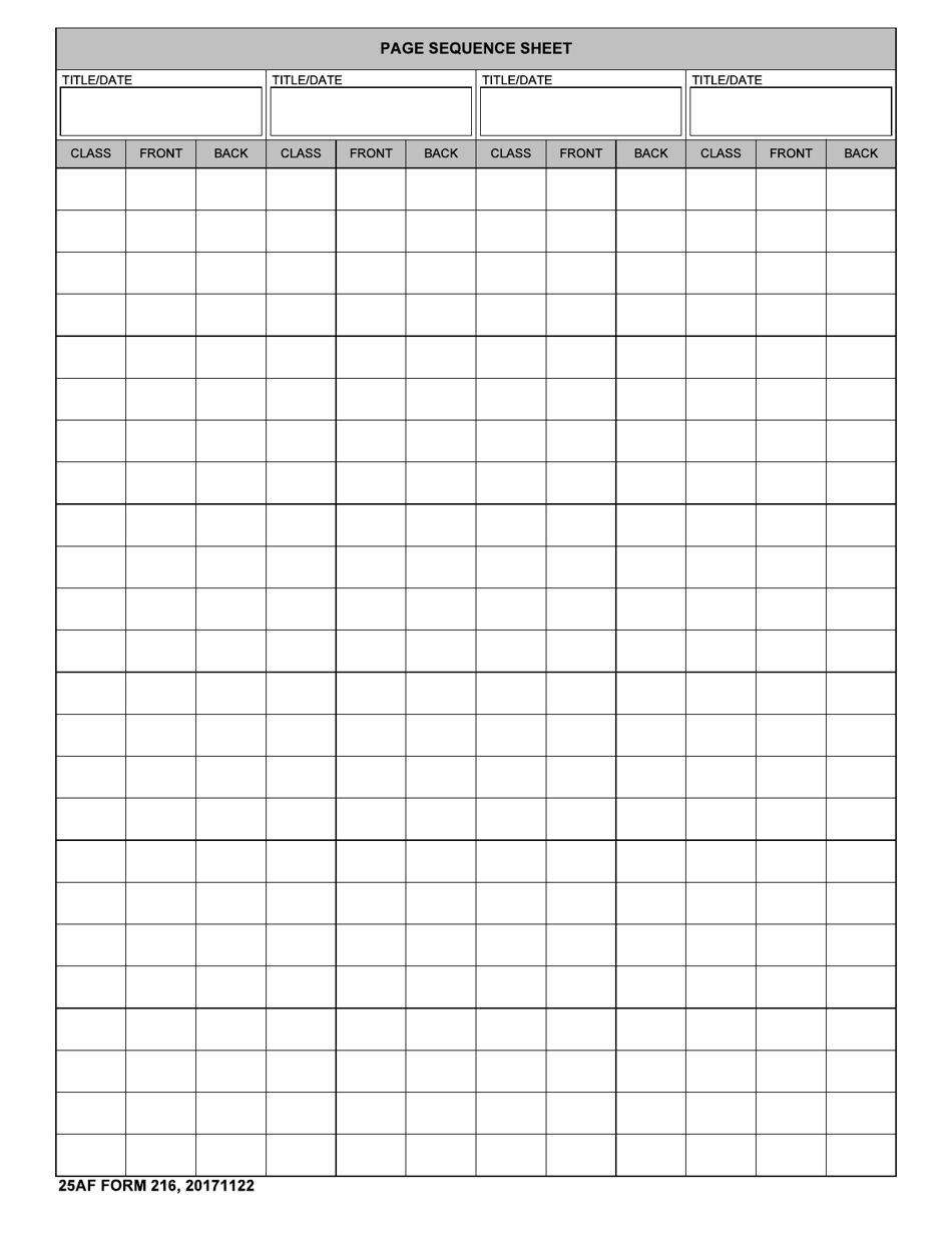 25 AF Form 216 Page Sesquence Sheet, Page 1