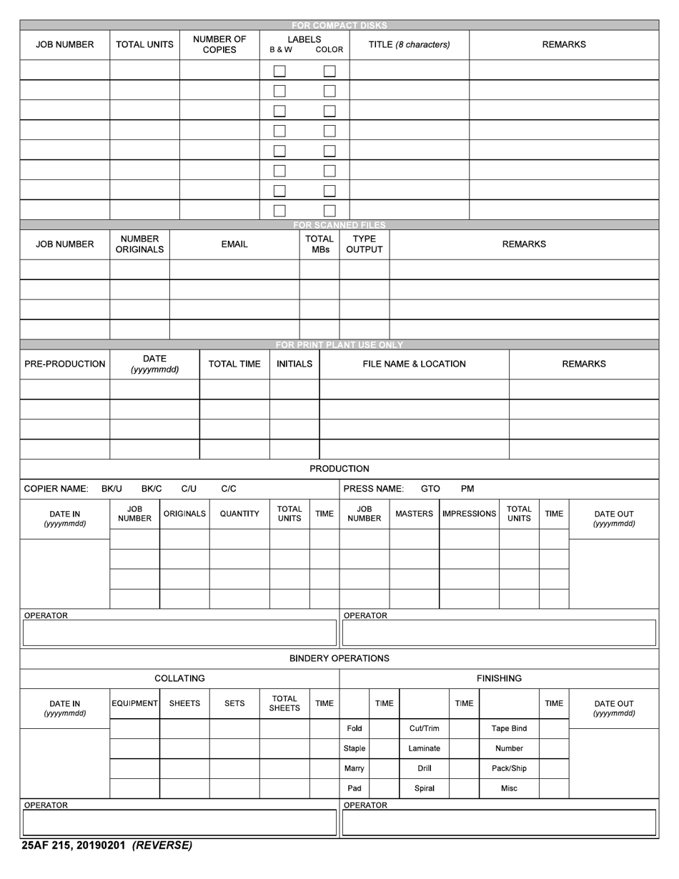 25 AF Form 215 - Fill Out, Sign Online and Download Fillable PDF ...