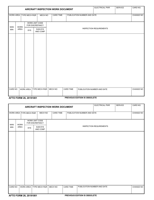 AFTO Form 26 Aircraft Inspection Work Document