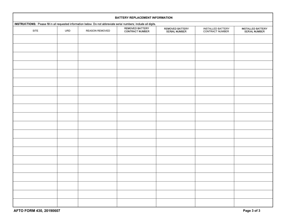AFTO Form 430 Battery Periodic Inspection / Maintenance Record, Page 3