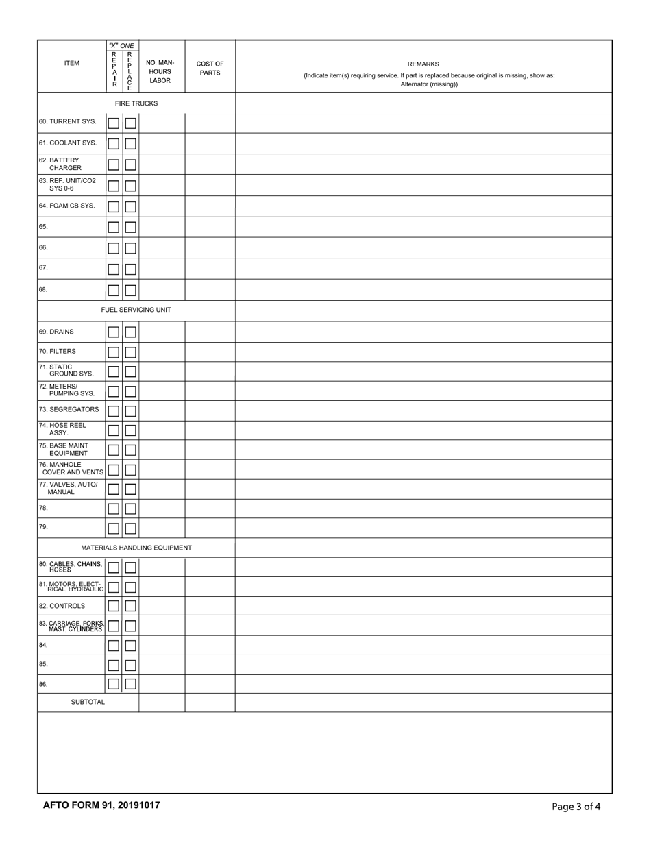 AFTO Form 91 Limited Technical Inspection - Motor Vehicles, Page 3