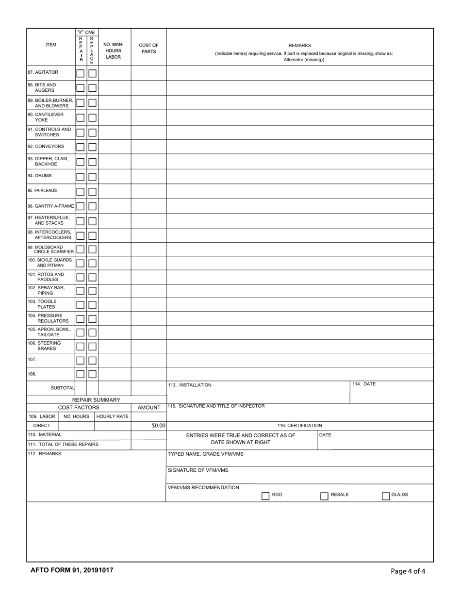 Afto Form 91 Fill Out Sign Online And Download Fillable Pdf Templateroller 2445