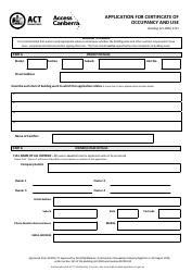Form S151 Application for Certificate of Occupancy and Use - Australian Capital Territory, Australia