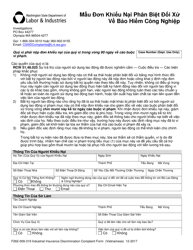 Form F262-009-319 Industrial Insurance Discrimination Complaint Form - Washington (Vietnamese)